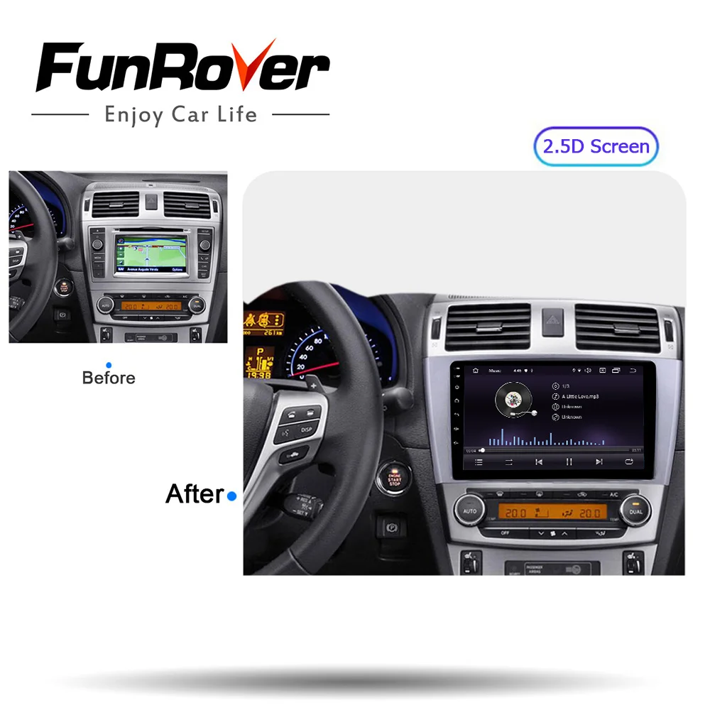 Funrover Android 9,0 4G Автомобильный Радио Мультимедиа Видео плеер навигация gps WiFi 2 din для Toyota Avensis 2009-2013 без dvd