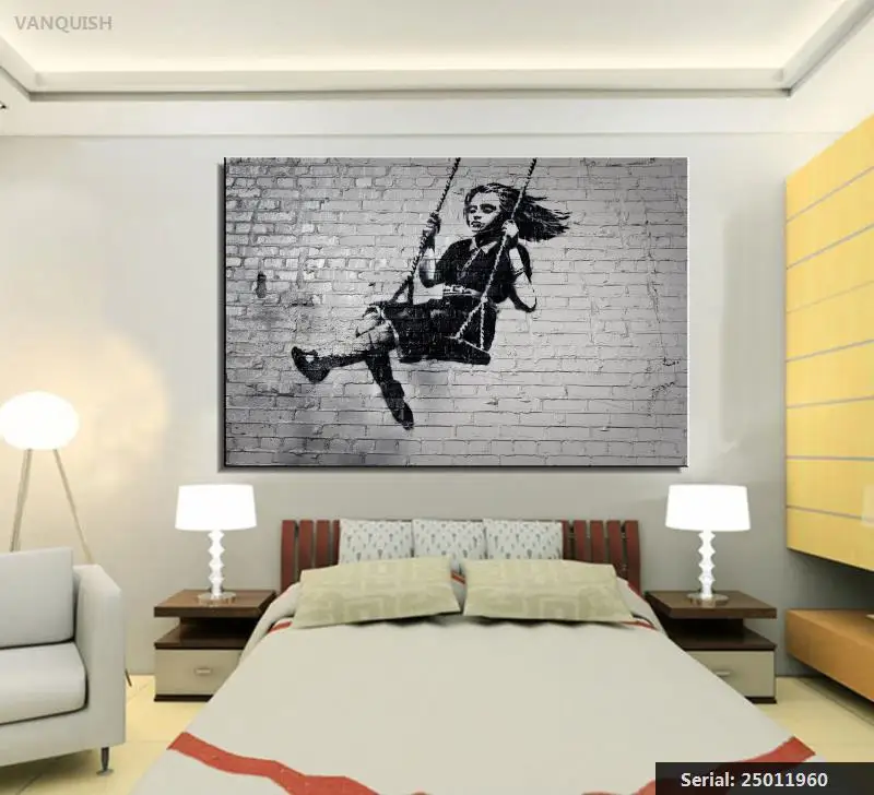 

VANQUISH Banksy Park Girl Still life Modern oil Painting Drawing art Spray Unframed Canvas wine kitchen miniature25011960
