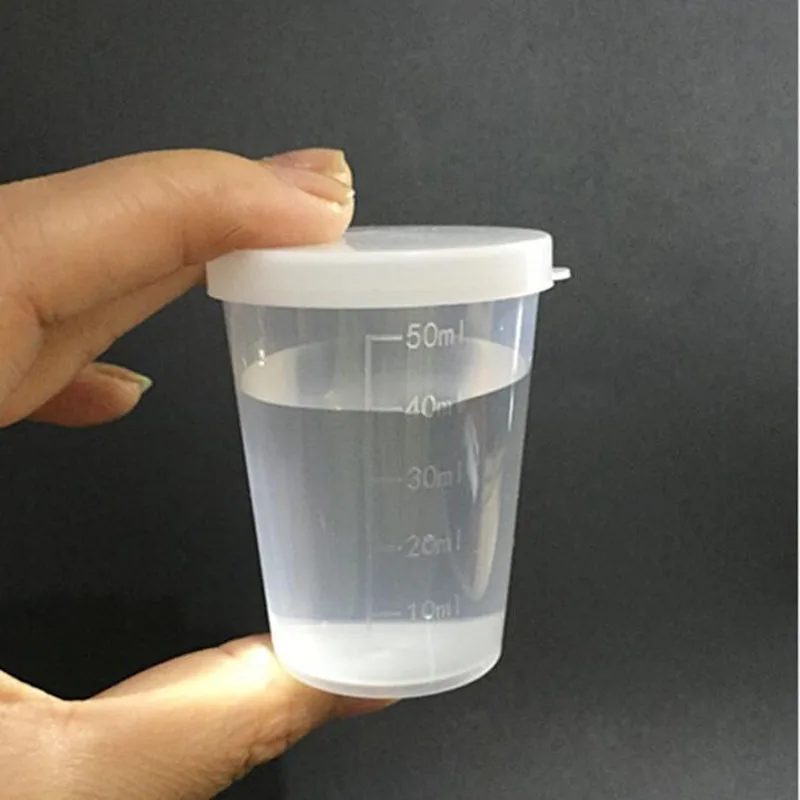 200pcs 50ML Graduated Beaker Clear Plastic Measuring Cup With Cap For