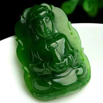 

Genuine natural yu and Hetian yu pendant carved spinach green yu guanyin pendant male Pendant