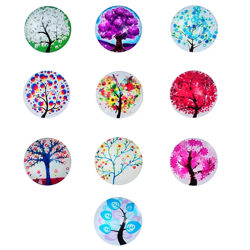 

10PCs Dome Glass Cabochons Life Tree Pattern Embellishment Round Mixed 20mm DIY Fine Jewelry Findings For Jewelry Making