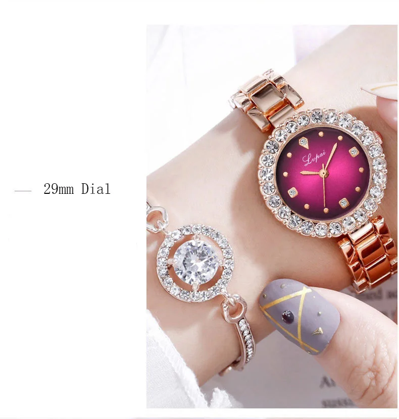 Luxury Diamond Green Watch Women Crystal Watches Bracelet Set Female Jewelry Fashion Rose Gold Starry Quartz Watch For Lady Gift