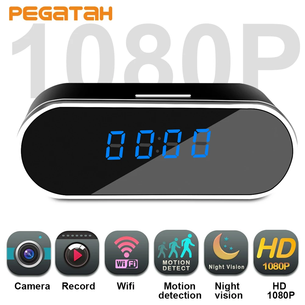  New HD1080P Mini Camera WIFI Clock Camera Time Alarm P2P Motion Detection Night Vision Remote Monit