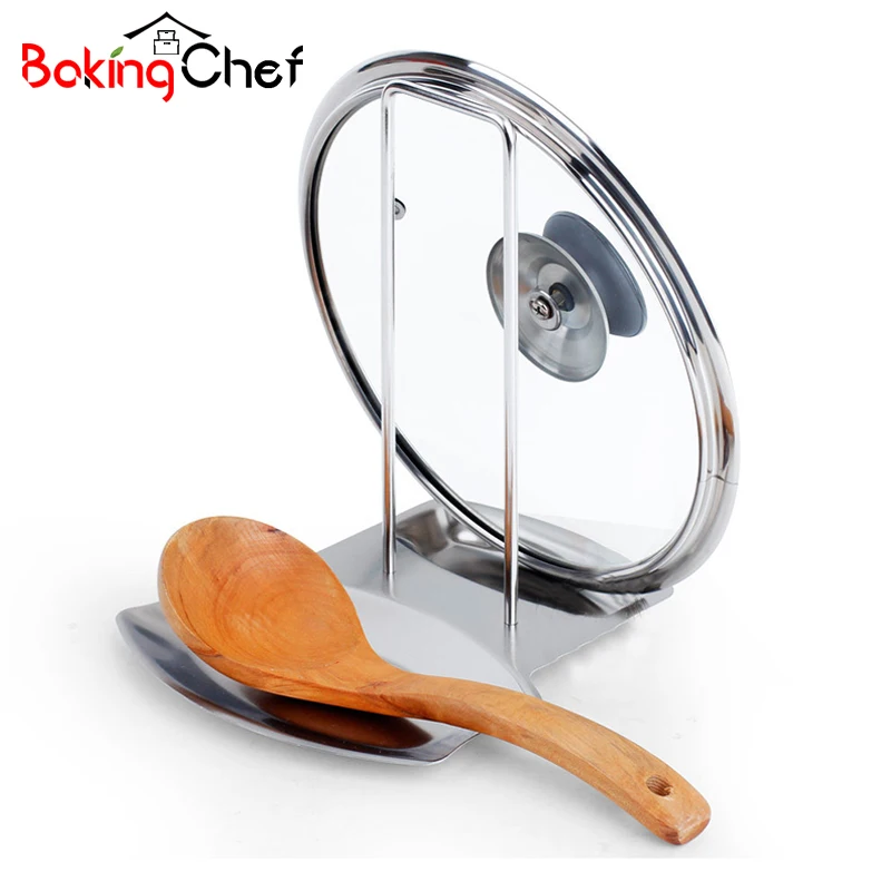 

BAKINGCHE Stainless Steel Pot Cover Rack Dinner Plates Kitchen Shovel Spoon Rests Clips Holder Gear Accessories Supplies Case