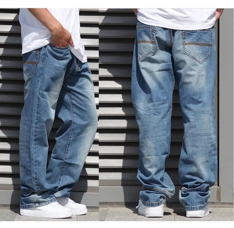 Широкие брюки прямые мужские джинсы-шаровары Хип-хоп Denim Joggers Брюки Свободные мешковатые скейтборд брюки