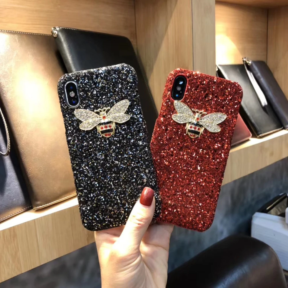 Для iphone 7 8 задняя крышка DIY Kawaii милый Блестящий Кристалл пчела Блеск порошок