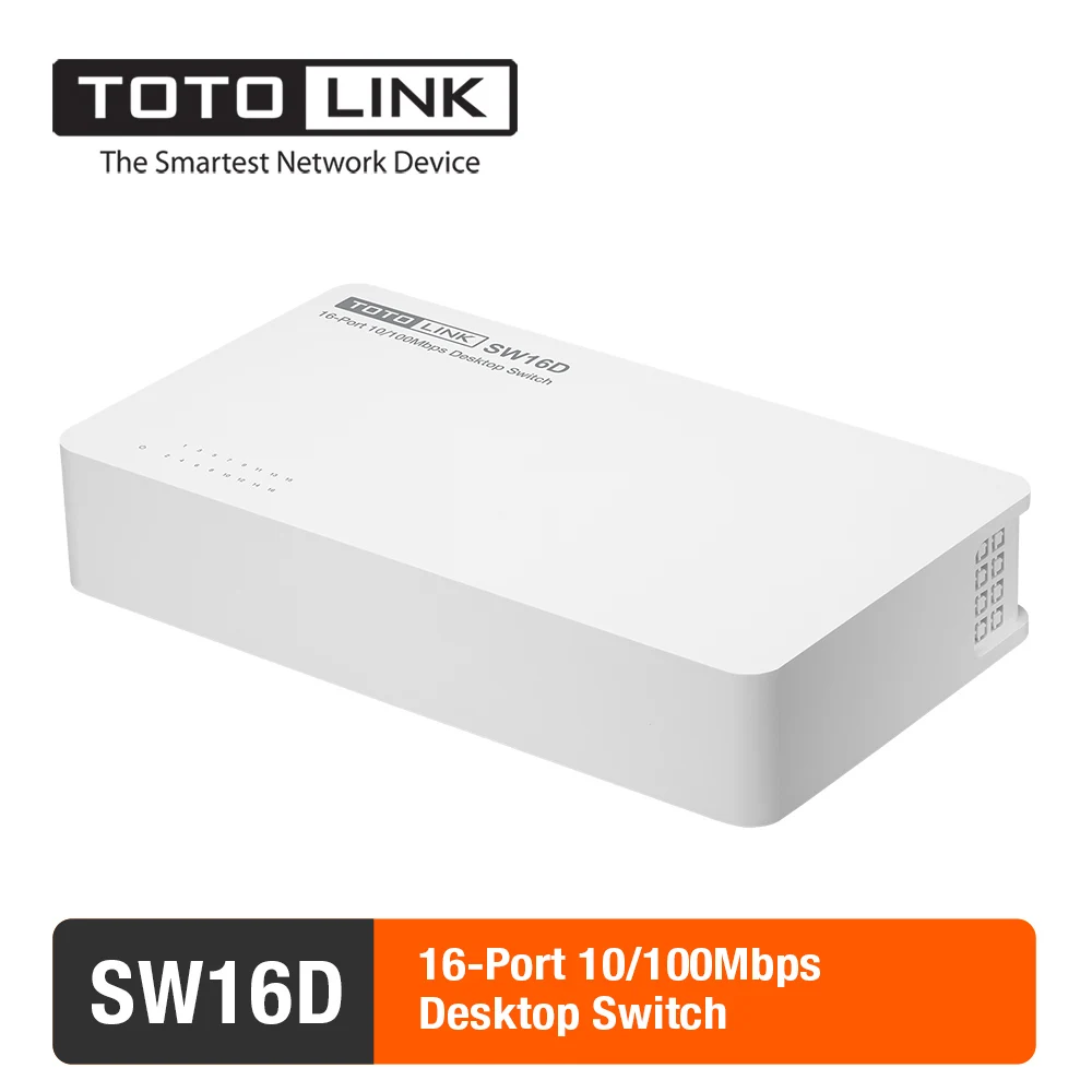 

TOTOLINK Desktop Network Switch SW16D 16-Port 10/100Mbps Fast Ethernet Switch, Auto-MDI/MDIX for Home and Office, Plug and Play