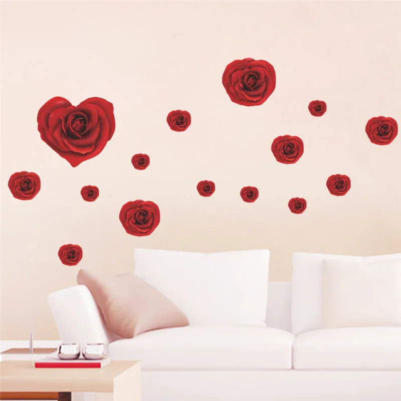 Romantic Rose Flower Wall Stickers Living Room Bedroom Floral Home