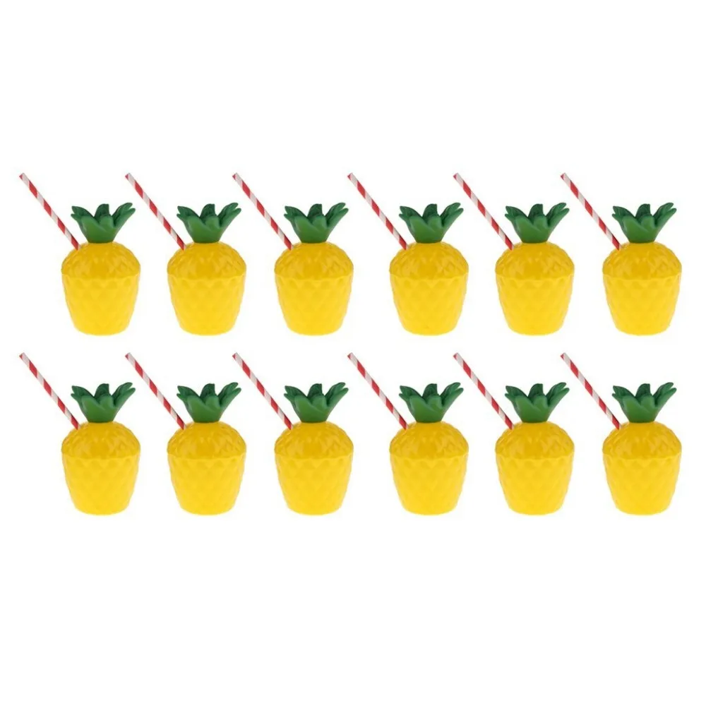 

12pc Hawaiian Tropic Fruit Pineapple Drinking Cup with Straw Luau Beach Party Supplies Wedding and party decoration