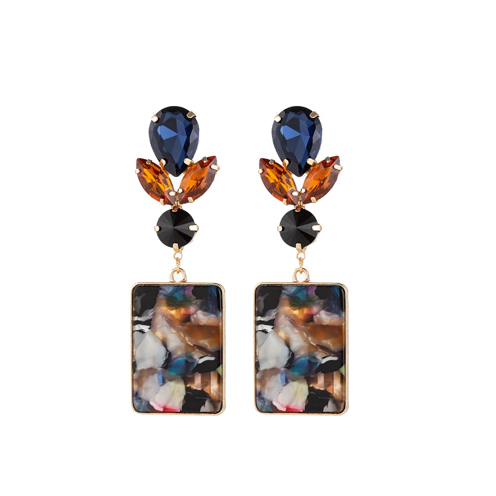 

Hot Fashion Vintage Long Square Crystal Earring Big Geometric Dangle Earrings For Women Classic Mix-Color Fine Jewelry
