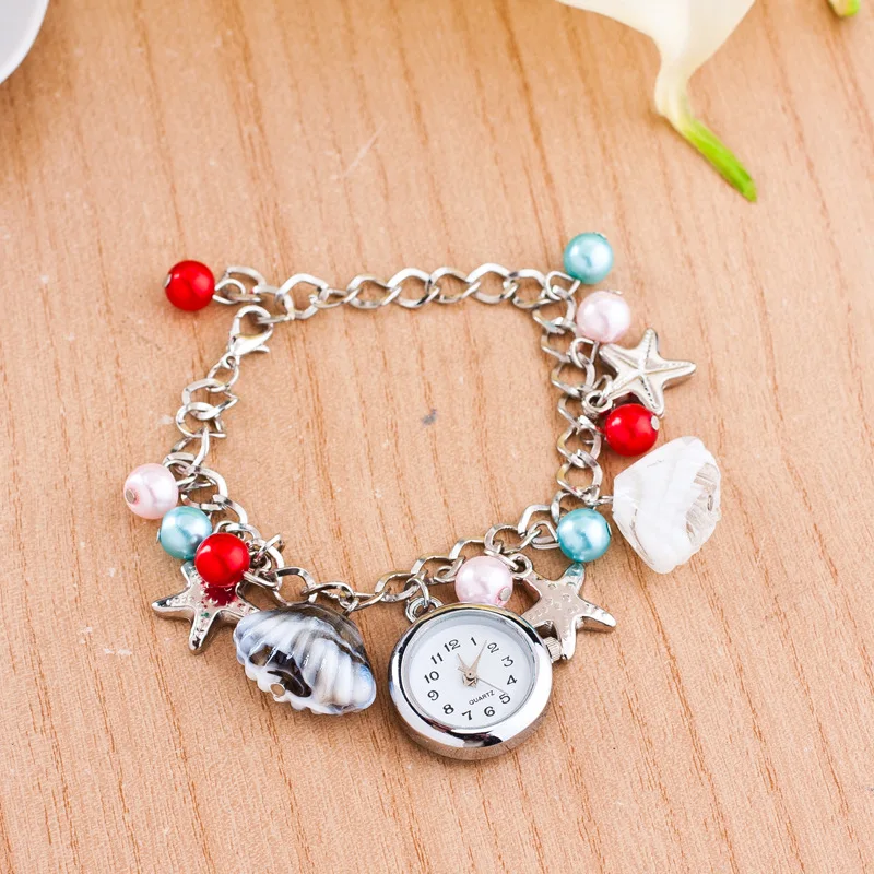 Женские кварцевые часы Reloj Mujer с жемчужным браслетом стильные в пляжном стиле
