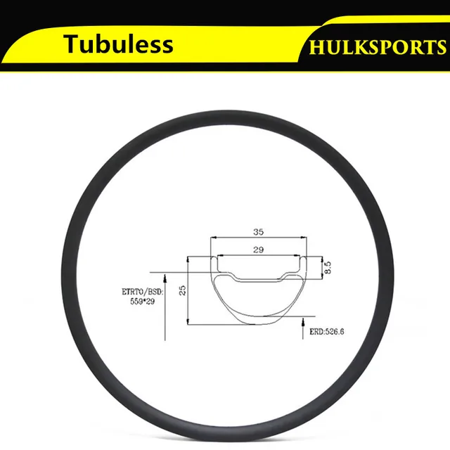 Best price at $153 Cheap 26 inch 35mm Wide Carbon MTB Bike Rims Carbon Fiber Mountain Bicycle Rim for AM Tubeless Compatible HK-M25-W35-26-H