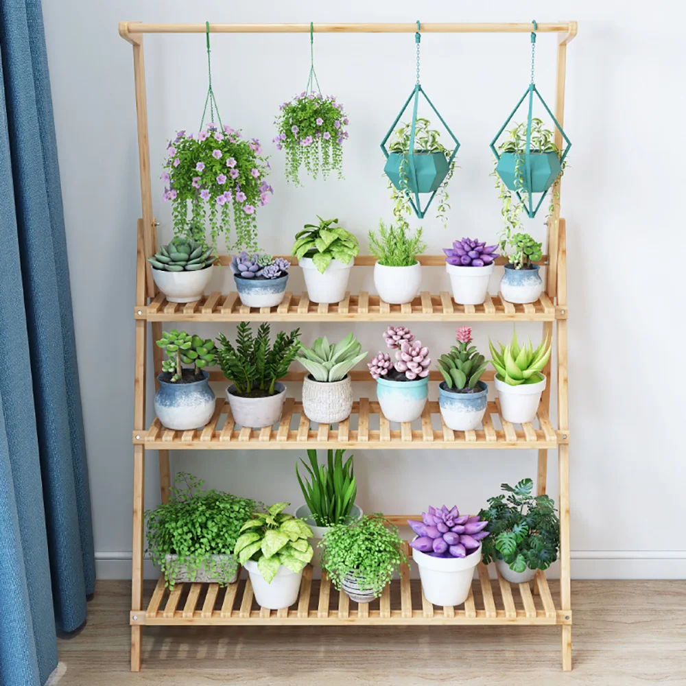 Hanging Plant Stand Bamboo Flower Organizer Storage Pot