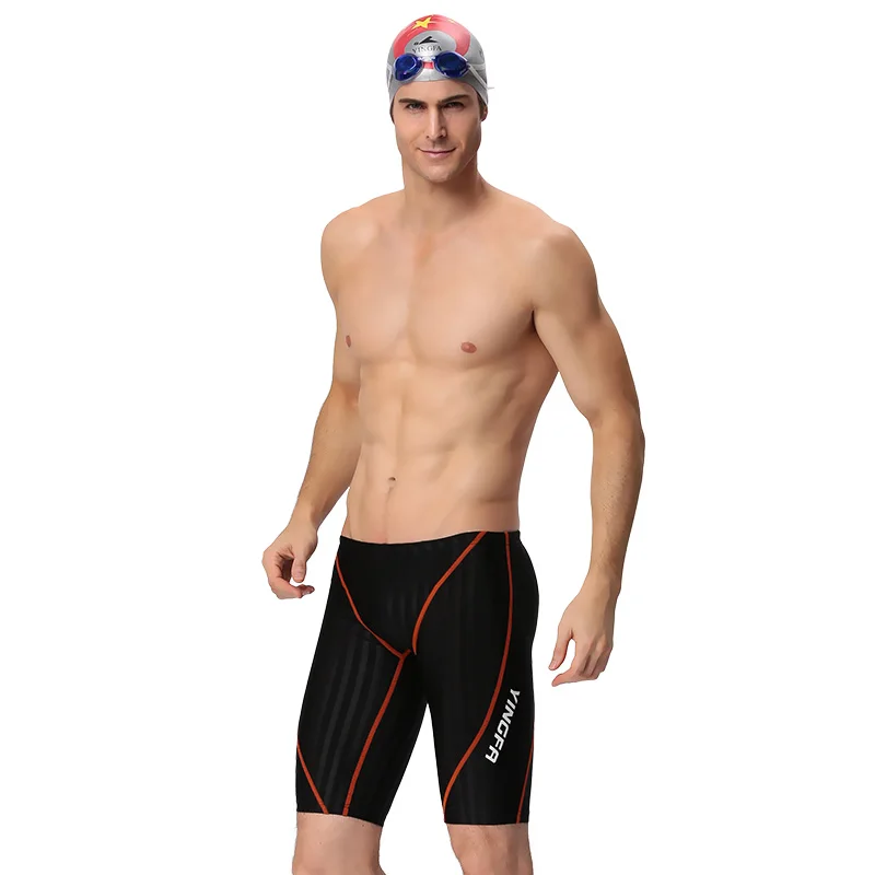 

Plus Size Professional Men Swimming Trunks Double Sided Waterproof Fifth Pants Swimwear Sharkskin Drainage Line Swimsuits S-3XL