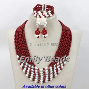

Fabulous Red African Wedding Coral Beads Jewelry Set Nigerian Bridal Necklace Bracelet Earrings Set Free Shipping CJ198