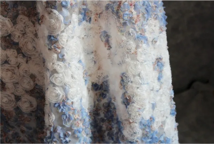 Новое поступление французская Сетка кружевная ткань 3D цветок органза креативная сетка перспективная ткань для свадебного платья DIY Украшение D506