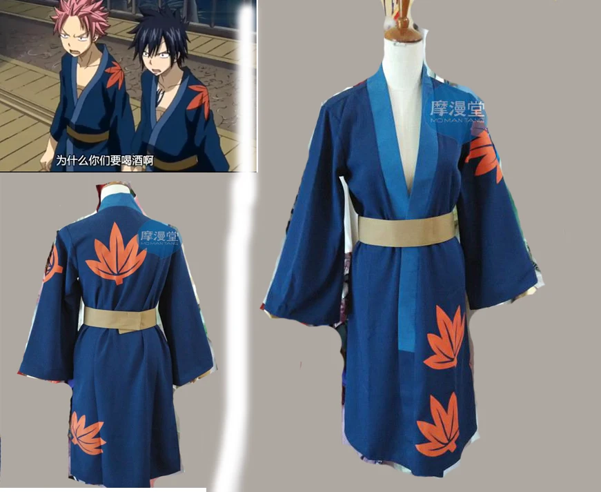 

Fairy Tail Natsu/Gray Fullbuster /Lucy Heartphilia/Erza Scarlet Cosplay Costume printting blue kimono