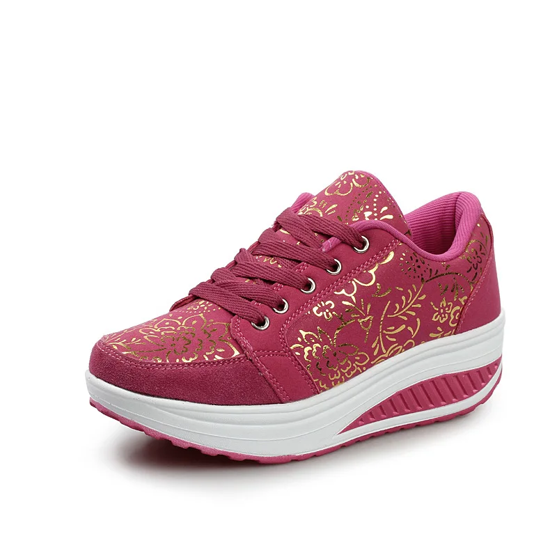 

PU Lacing Women Toning Shoes 2018 New Height Increased Breathable Platform Wedges Shoes Swing Sneakers Women Slmming Shoes