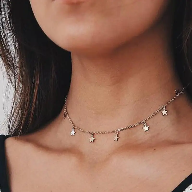 Gold Silver Chain Multiple Star Necklace For Women Boho Jewelry Star
