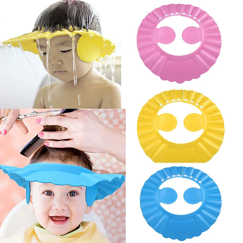

Adjustable Baby Waterproof Cap With Ear Safety Shower Shampoo Shower Cap Waterproof Sunscreen Protection Eye Hair Dustproof