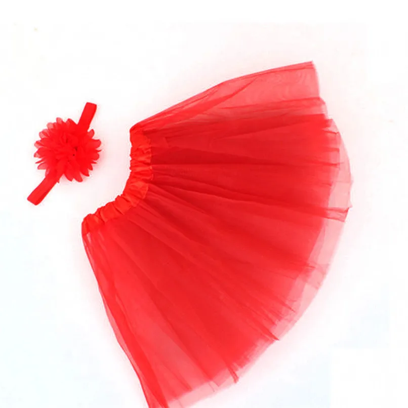 Одежда для девочек детская юбка для девочек Однотонная юбка-пачка для маленьких девочек+ комплект цветковых оголовьев вечерние танцевальная одежда jupe fille# LR3 - Цвет: Красный
