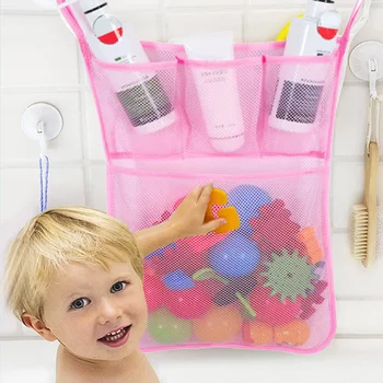 

Behogar Mesh Bathroom Toys Holder Organizer Bath Tub Hanging Storage Net Bags Shower Cubby with 2pcs Suction Hooks