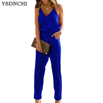 

Elegant Sexy Jumpsuits Women Sleeveless Multicolor Jumpsuit Loose Trousers Wide Leg Pants Rompers Holiday Belted Leotard Overall