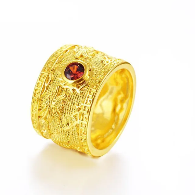 MxGxFam Men’s Rings Double Dragon Red CZ 24 k Pure Gold Color Animel jewelry 8/9/10/11/12 (US)