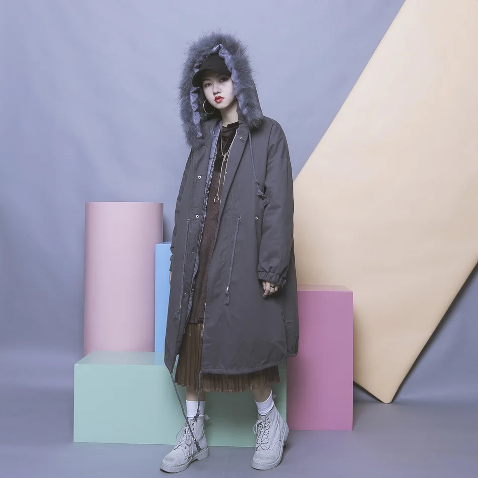 

[soonyour]2016 winter Contracted and restoring ancient ways solid color Two-piece hooded loose zipper long fashion coat  LL23501