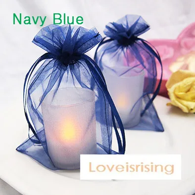 16 видов цветов Палочки-50 шт./лот " x 6" 10x15 см прозрачная органза Чехол Свадебный партии ювелирные изделия мешочек коробки конфет - Цвет: Navy Blue