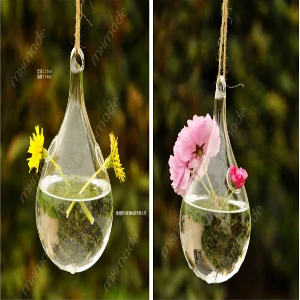 Party decoraion flower transparent vase small hanging glass vase for