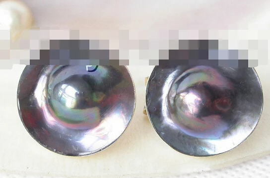 

hot sell new - shitou 00226 23mm Multicolor black South Sea Mabe Pear 925 silver Stud Earring