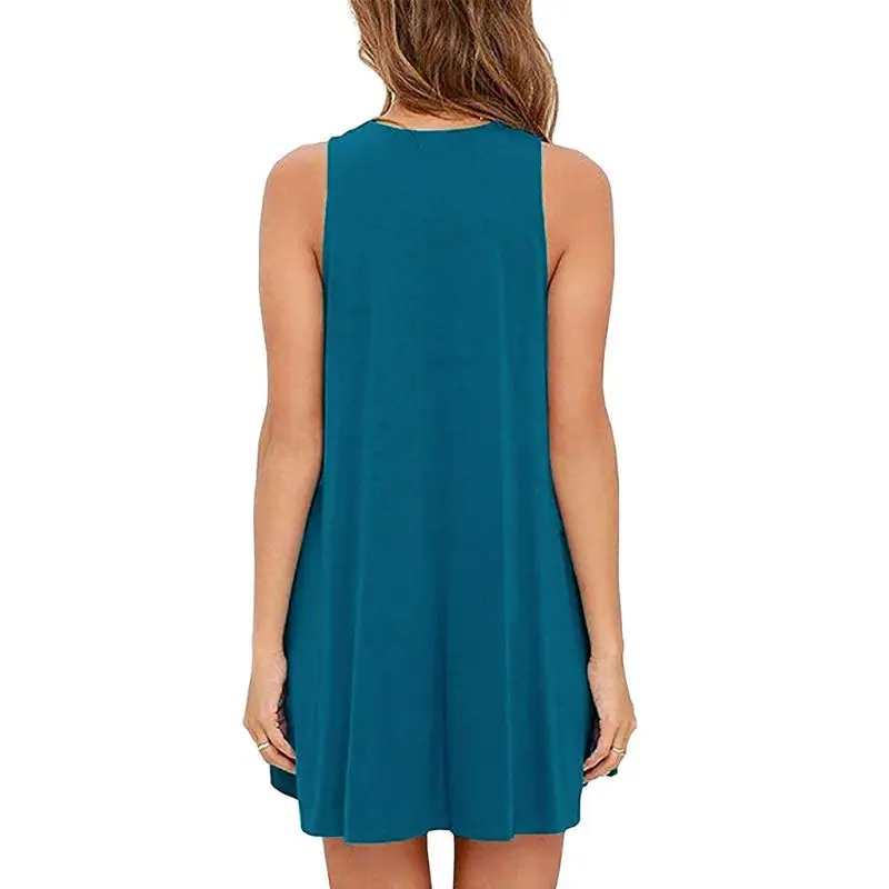 

Women Summer Sleeveless Pockets Casual Swing T Shirt Dresses Beach Cover up Plain Pleated Tank Dress