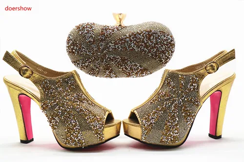 

doershow new come Shoes and Bag Set African Sets 2018 Sales In Women Matching Shoes and Bag Set Decorated with Rhinestone!HX1-8
