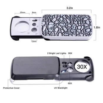

30X 60X 90X Magnifier LED UV Jewelry Appraisal Reading Magnifying Glass High Magnification Acrylic Optical Lens Loupe