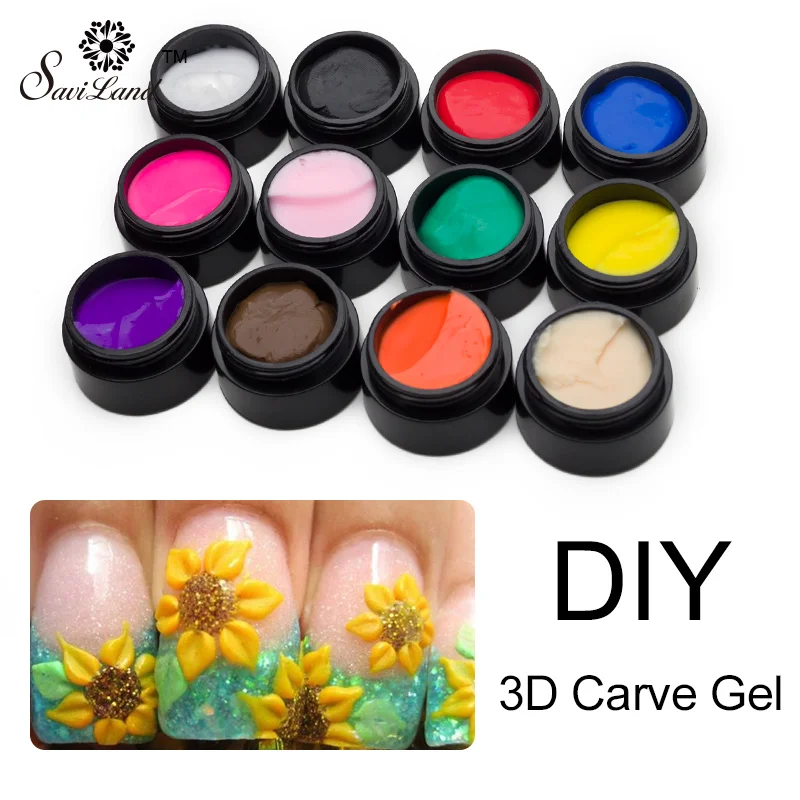 

Saviland 1pcs 3D Glitter 12 Colorful Carved Glue UV Gel Miniature Sculpture Nail Art Modelling Painting Decor