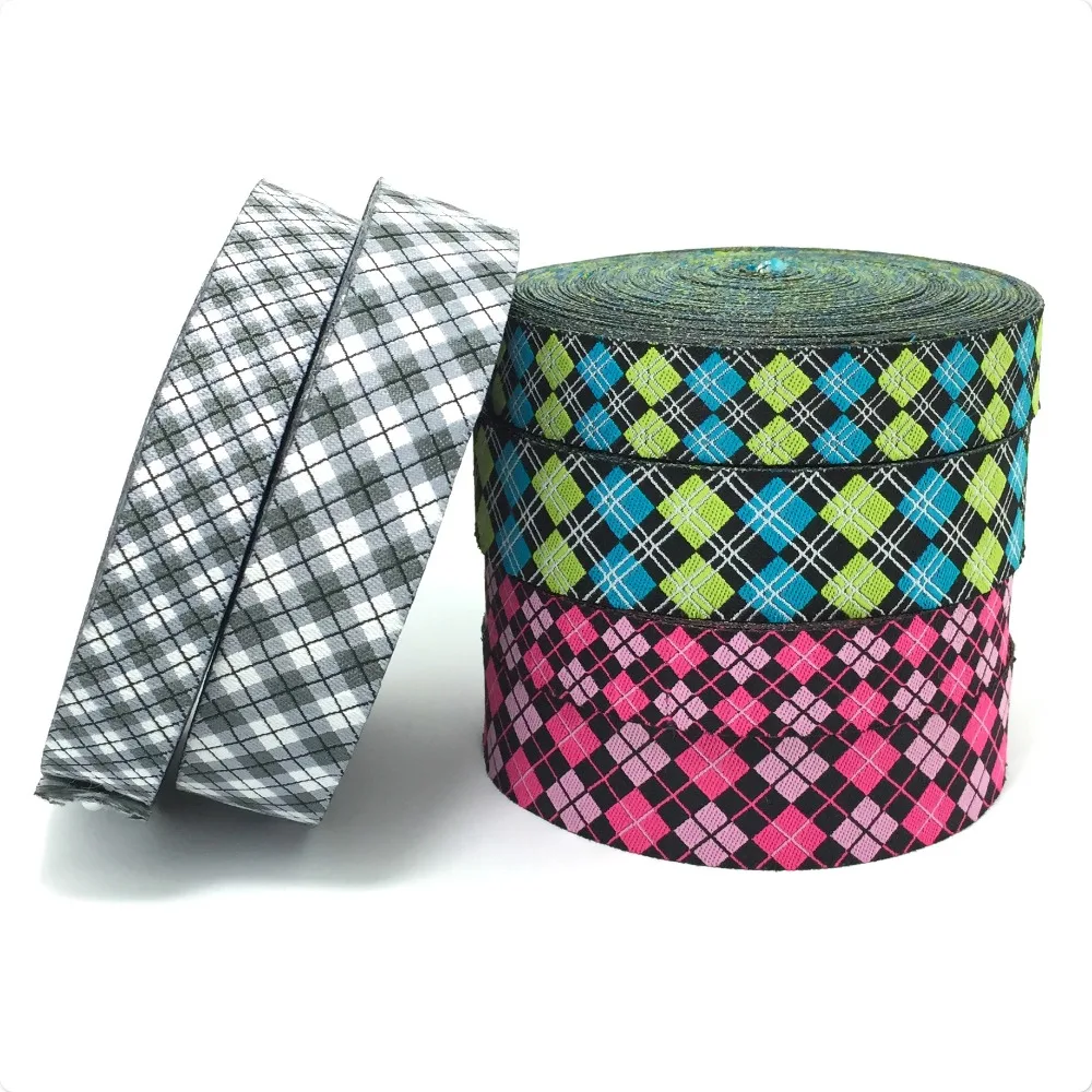 

2016 NEW 7/8" 22MM AND 5/8" 16MM 10Y/SETS 100% polyester single face Woven Jacquard ribbon Diagonal grid series 3 colors choose