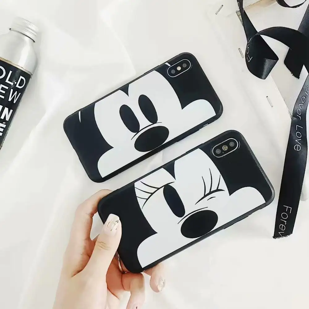 

Couple Funny Wink Mickey Minnie Disny Phone Case Soft Black Cover Case Shell For iPhoneX 8plus 6s 7plus Skinny Shell Protection