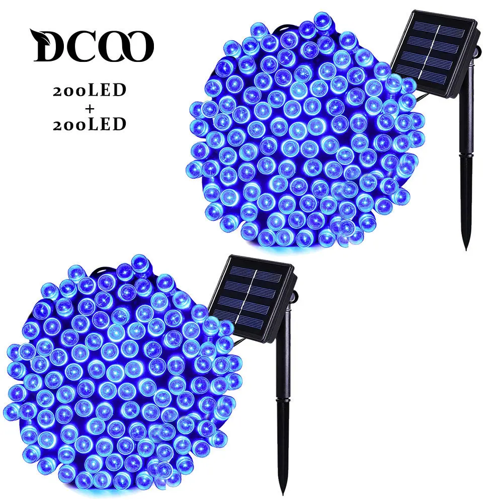 

Dcoo 2 Pack Solar LED String Lights 72ft 22m 200 LEDs 8 Modes String Lights Outdoor Garden Party Lights Waterproof Blue Solar