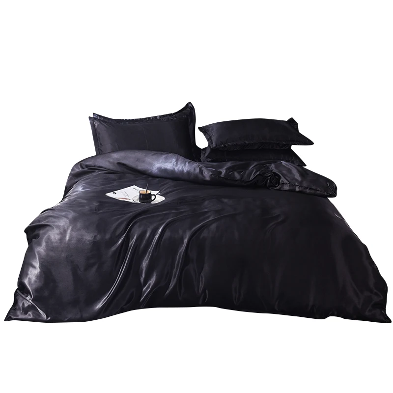 

100% pure satin silk bedding set,Home Textile King size bed set,bedclothes purple duvet cover flat sheet pillowcases Wholesale