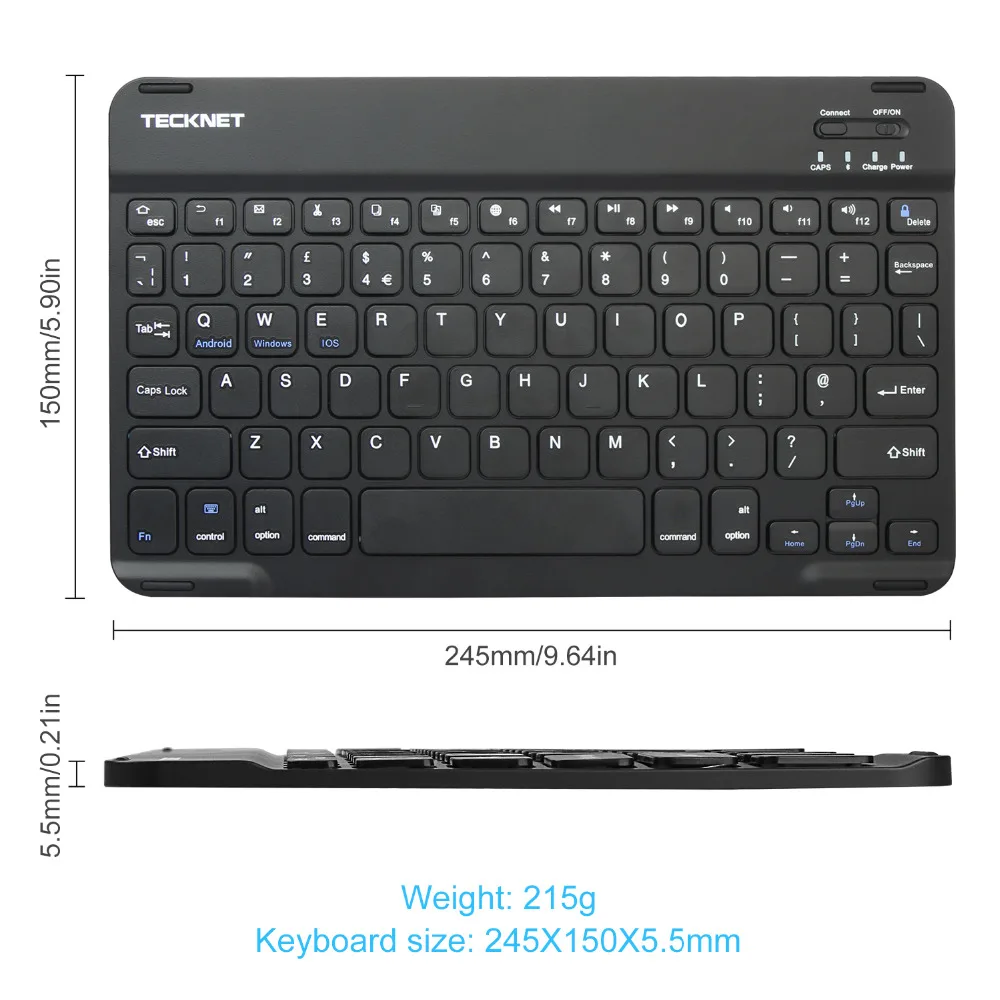 TeckNet 7 мм Беспроводная Bluetooth клавиатура перезаряжаемая клавиатура с британской раскладкой для iOS Windows Android 3,0 выше ОС