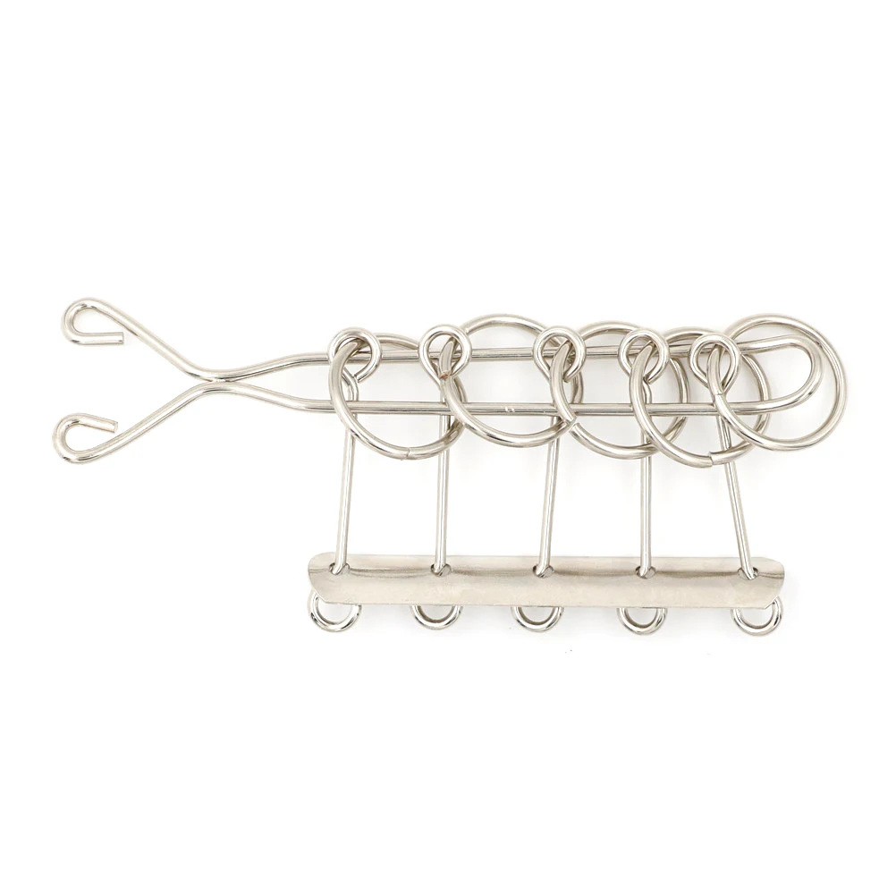 Chinese Stainless Steel Metal 5 Rings Brainteaser Wire Documentary Interesting Puzzle Toy School 5 Linked Rings Tools