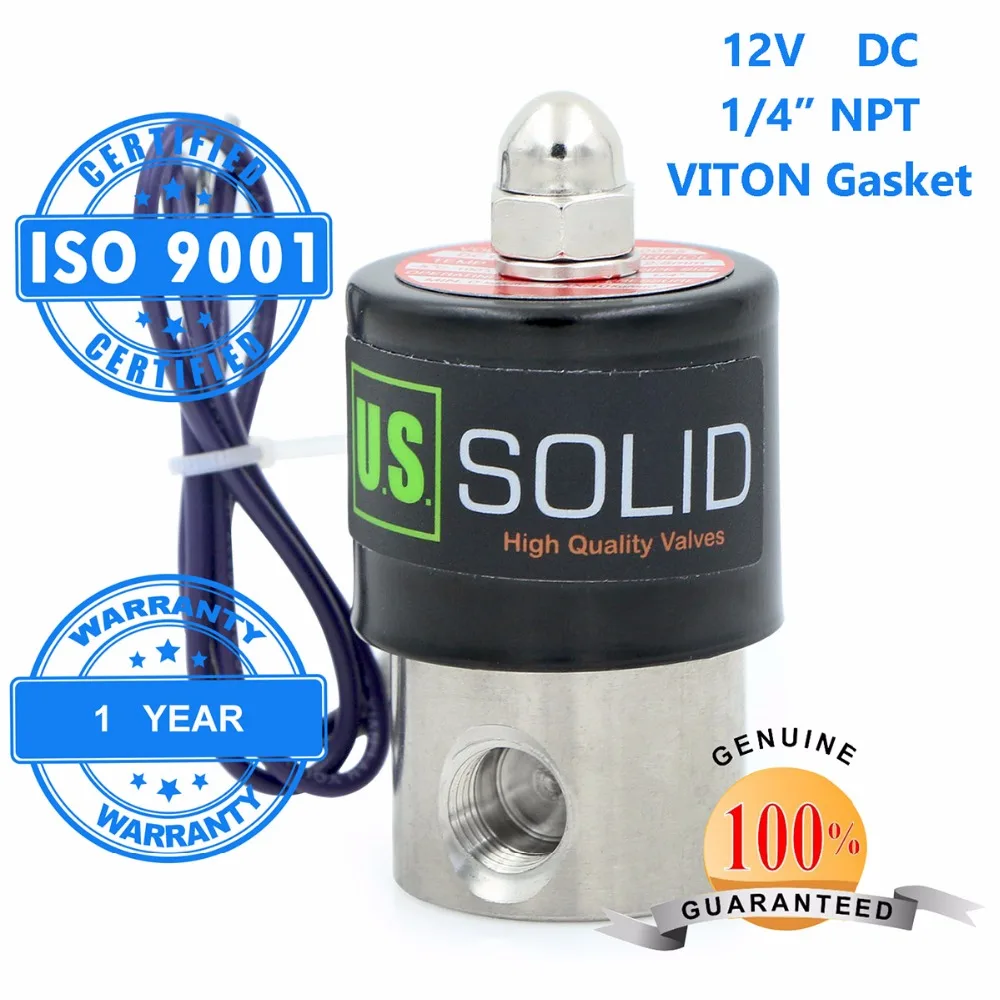 

U.S. Solid 1/4" Stainless Steel Electric Solenoid Valve 12V DC NPT Thread Normally Closed water, air, diesel... CE Certified