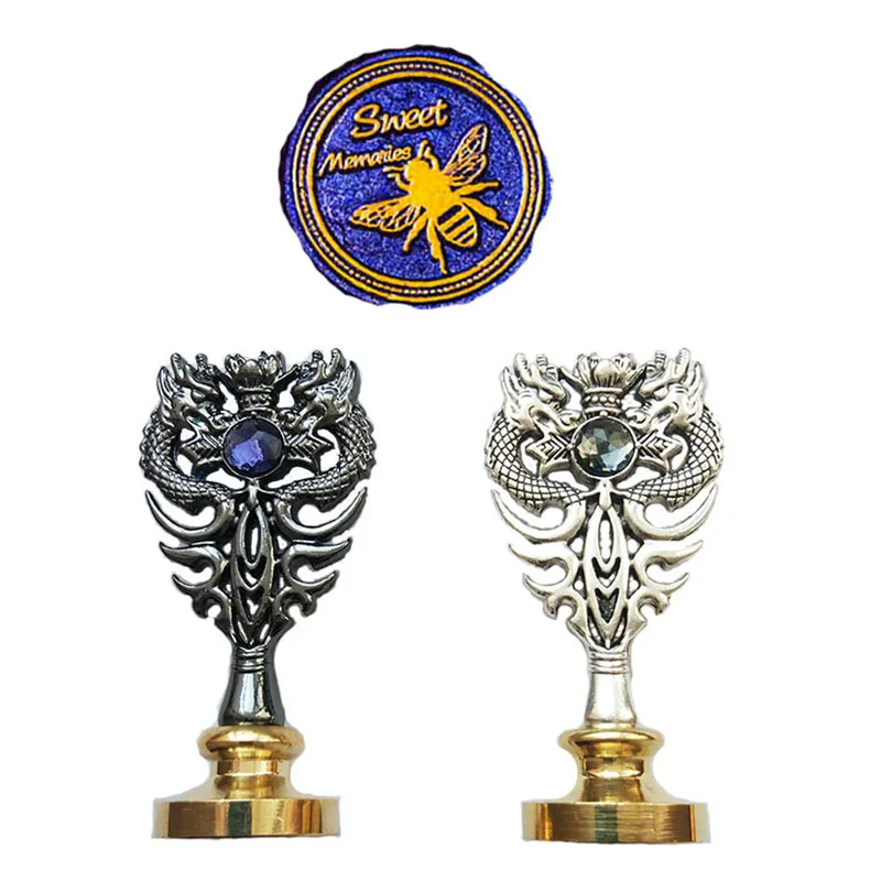 Silver Metal Dragon Сладкий Bee индивидуальная восковая печать штамп Металл Дракон ручка сургуч комплект печатей Подарочный винный набор посылка Свадебные Приглашения конверт - Цвет: Silver Metal Dragon