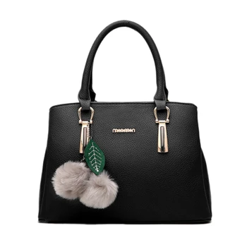 

Handbag Ladies Black Shoulder Bag PU Leather Bag with Elegant Ball Large Capacity