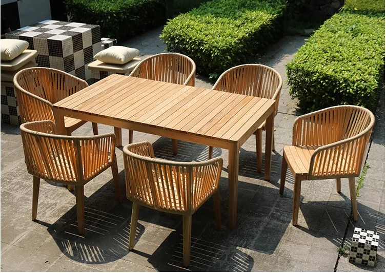 

1.5m Wood Table + 6x Chairs for Gardens Backyards
