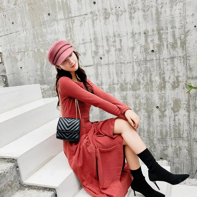  Fibonacci 2018 New Top Quality Wool Knitting Solid Color Military Cap Autumn Winter Fashion Casual 