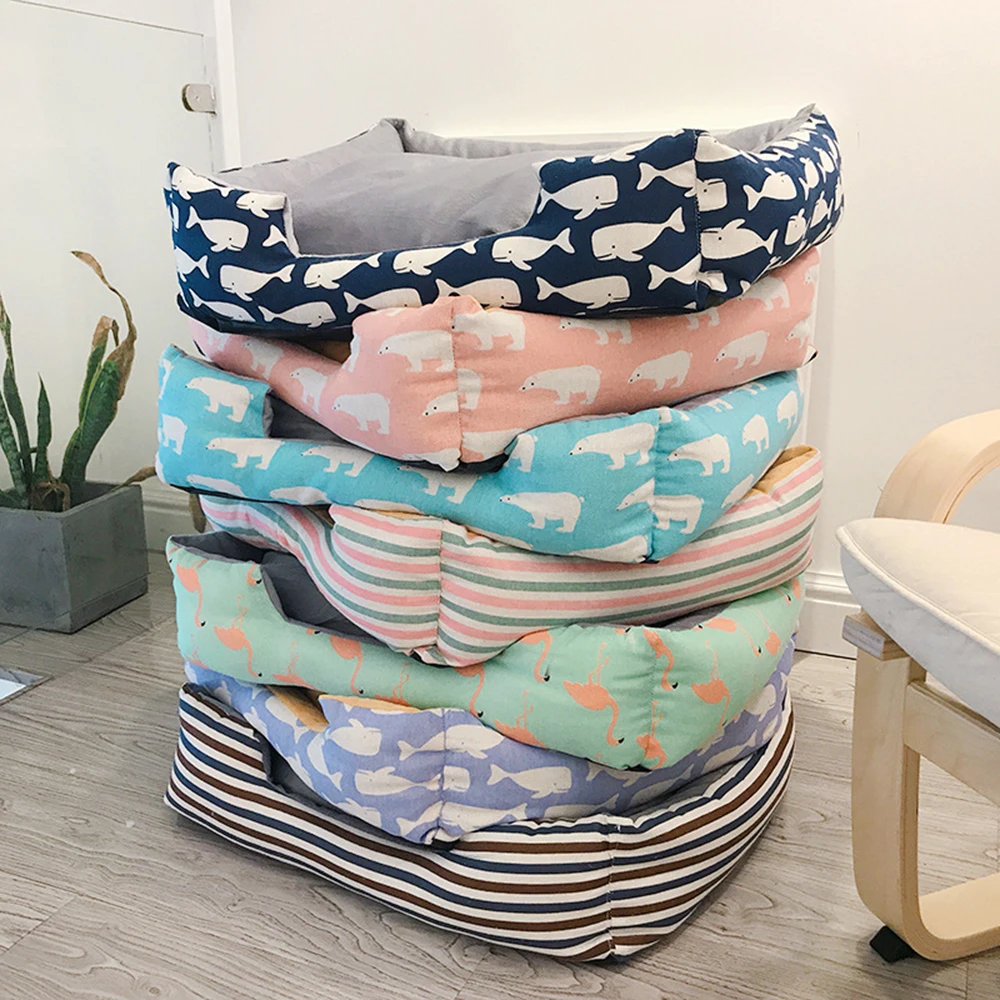 

Detachable Canvas Pet Bed Warming Dog House Soft Cat Sofas Warm Puppy Kennel Medium Pet Ken Four Seasons 1.5-15kg With Pillow