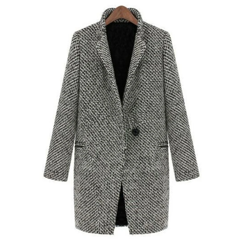

Coat Woman Plaid Female Jacket Wool Coat Winter One Button Coat Women Pocket Wool Blend Cape Coat Tweed Outwear Tops GRNSHTS