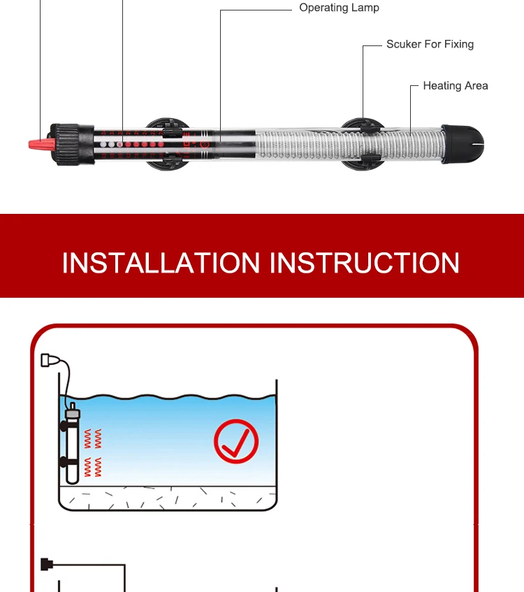 YUGE Submersible Heater Heating Rod 25W / 50W / 100W / 200W / 300W for Aquarium Fish Tank Adjustable Temperature Thermostat